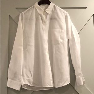 White button down linen top from Gap